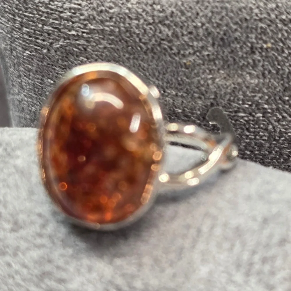 New Brown Sparkly Cabochon SilverTone Statement Ring Plus‎ Size 10 Brown Stone